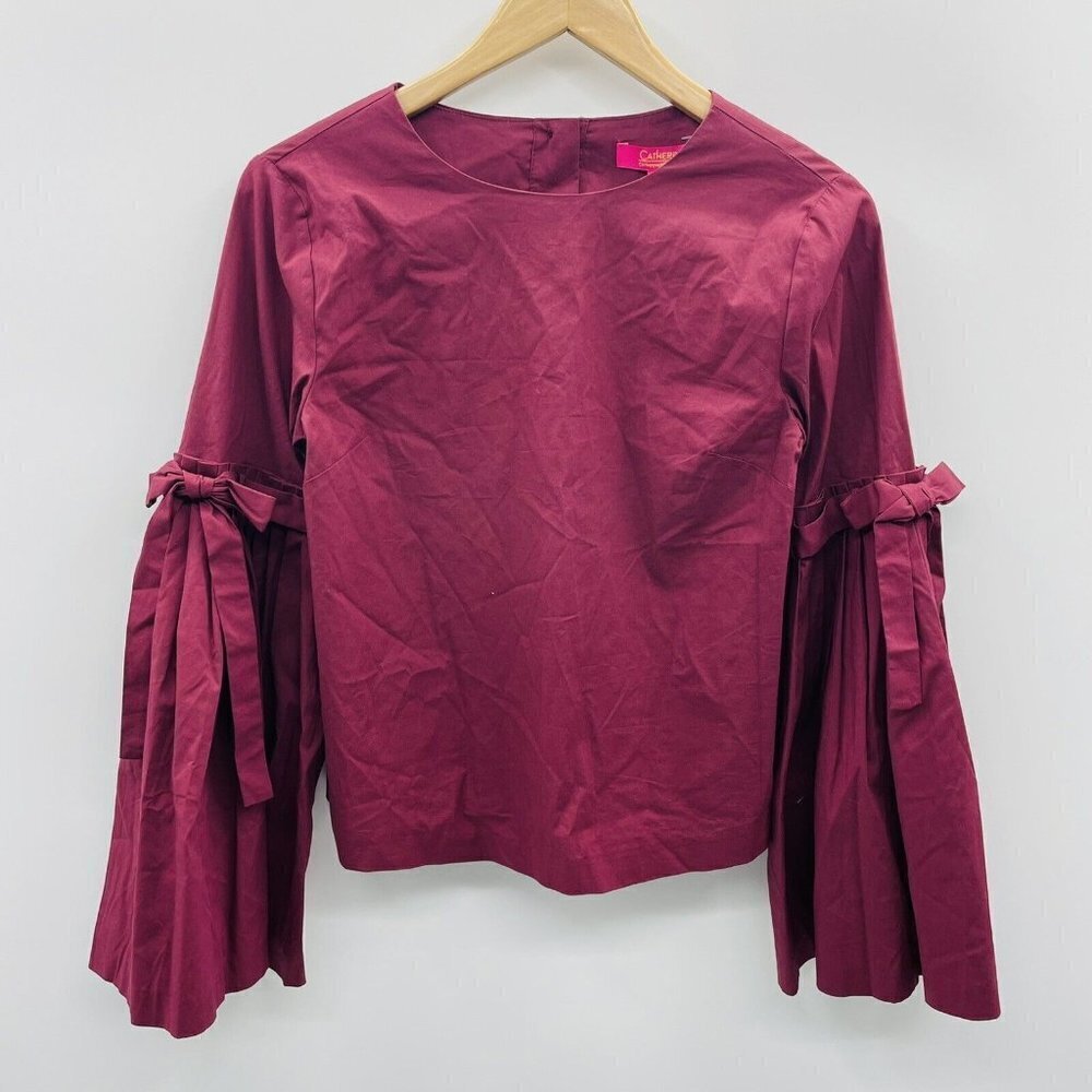 Catherine Malandrino Womens‎ XS Long Sleeve Pleated Flare Blouse Grape Wine 769